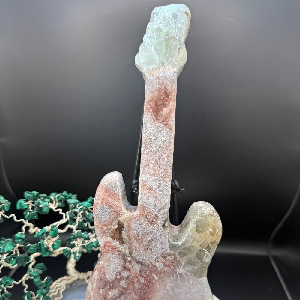 Pink Amethyst Prasiolite Guitar Carving Druzy Crystal Natural 1009g Rare